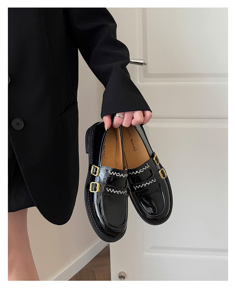 Karin Luna In Stock Spot Goods  Retro Style Slip-On Metal Buckle Loafers