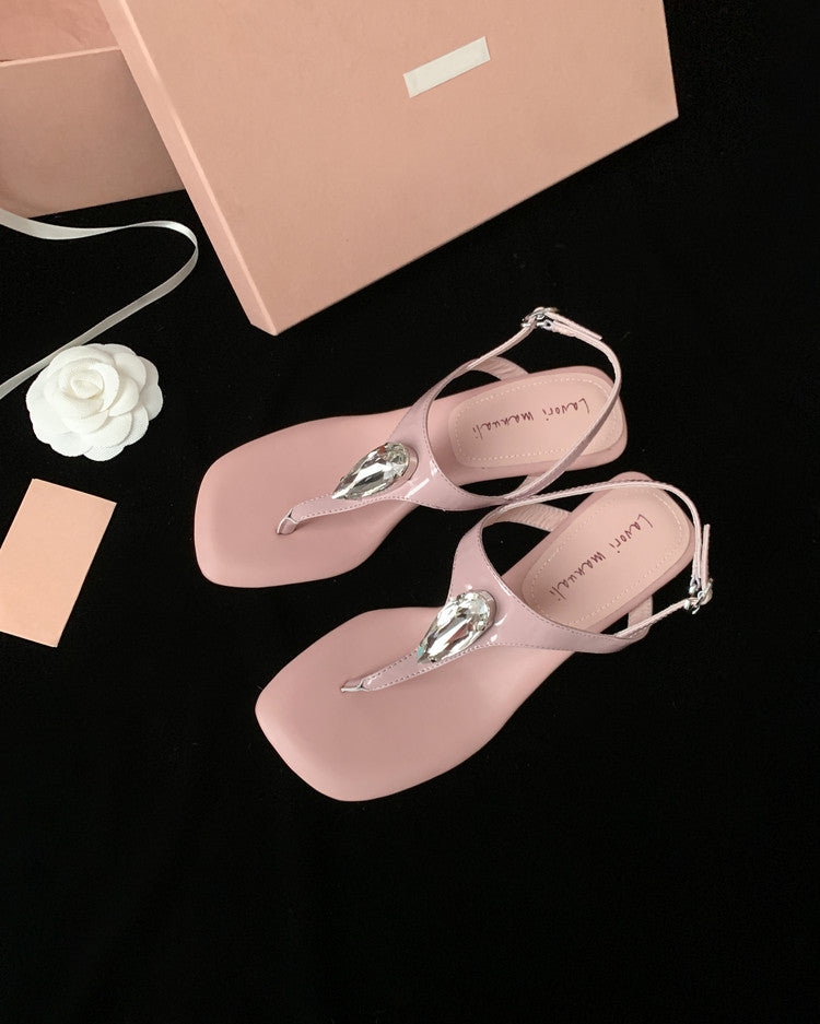 Karin Luna Bestseller Element Square Toe Irregular Heel Super Stable Toe Clip Sandals