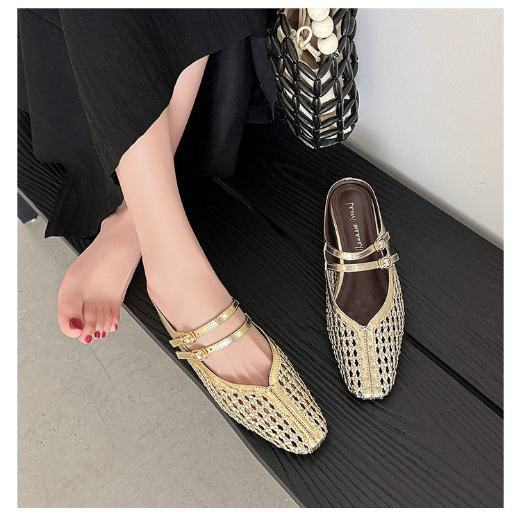 Karin Luna In Stock Spot Goods Hollow Woven One-Strap Closed-Toe Slippers