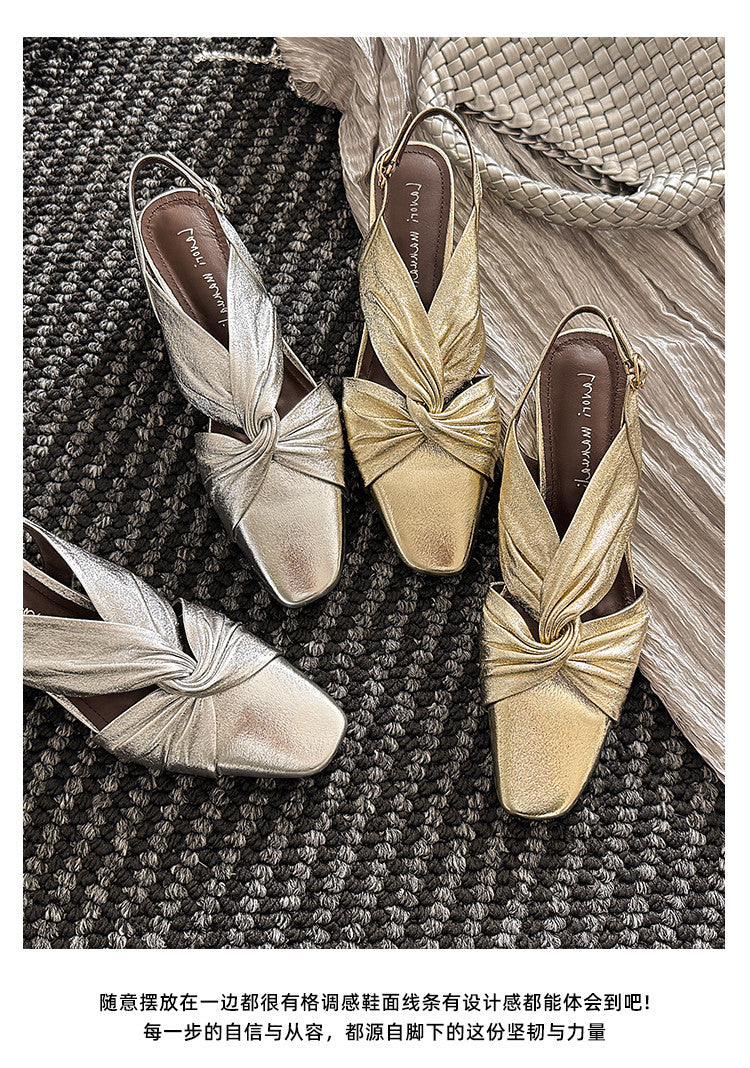 Karin Luna French Retro Wrinkled Small Square Toe Elegant Closed-Toe Sandals