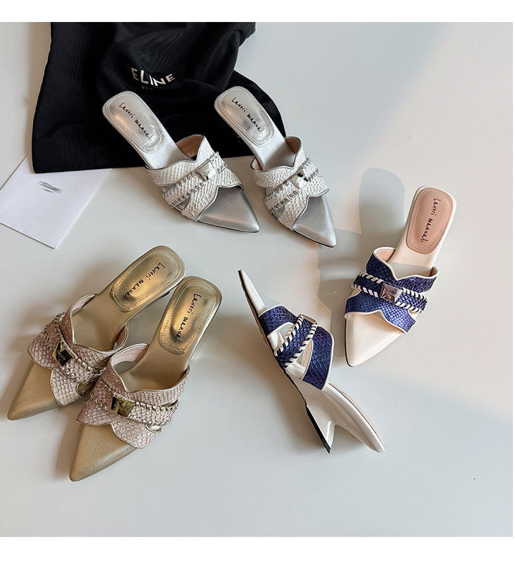 Karin Luna Fish Skin Series~Minimalist Pointed Toe Hot-Selling Unique Heel Slippers