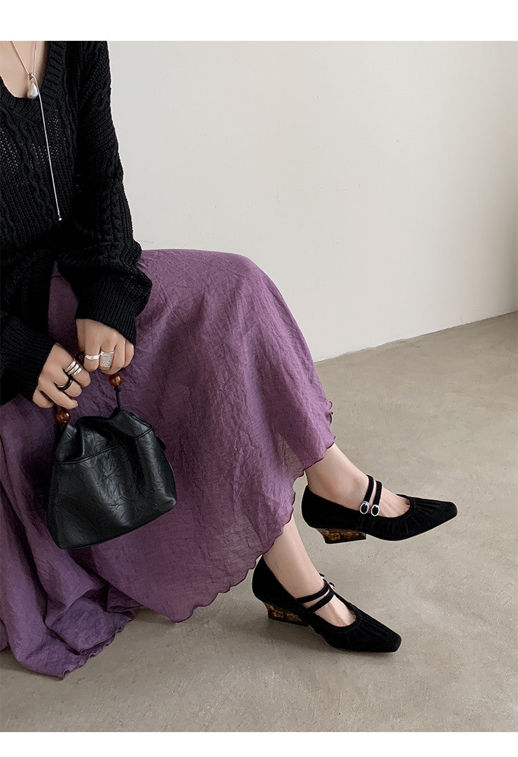 Karin Luna Full Leather Inside and Out Popular Element Amber Heel Elegant French Style Single Shoes