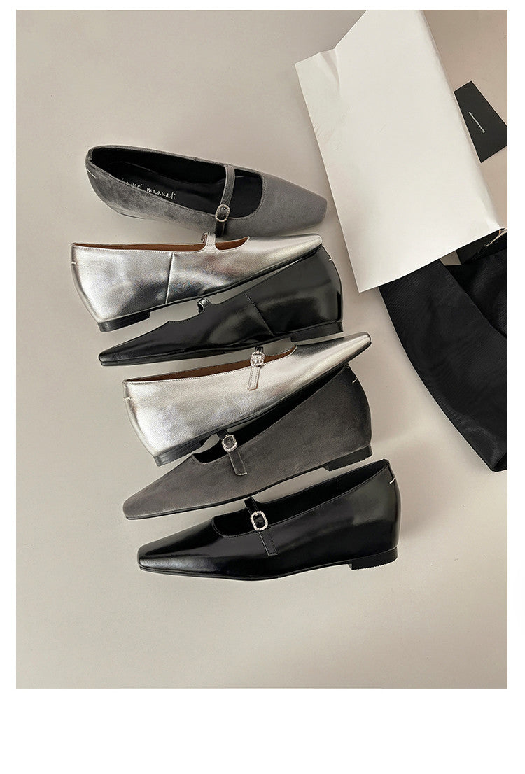 Karin Luna In Stock Spot Goods  Elegant Square-Toe One-Strap Height-Increasing Flats