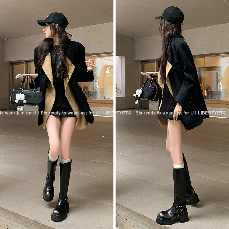 Karin Luna In Stock Spot Goods Round Toe Thick Sole Belt Buckle Straight Long Boots