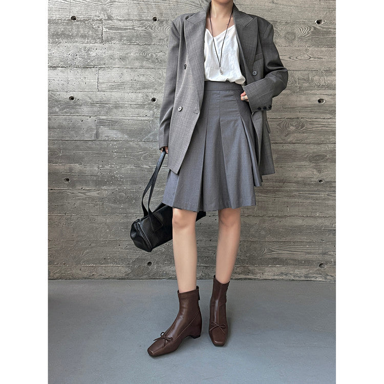Karin Luna French Style Square Toe Bowknot Hidden Wedge Slim Boots