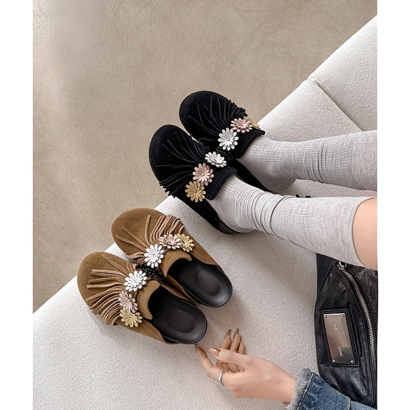 Karin Luna   Tassel Three-Dimensional Flower Thick-Soled Closed-Toe Slippers