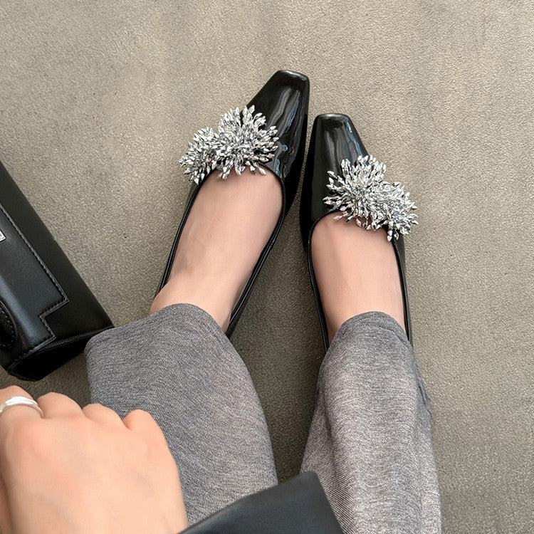 Karin Luna In Stock Spot Goods Exquisite Fireworks Buckle Small Square Toe Chunky Heel Commuter Shoes