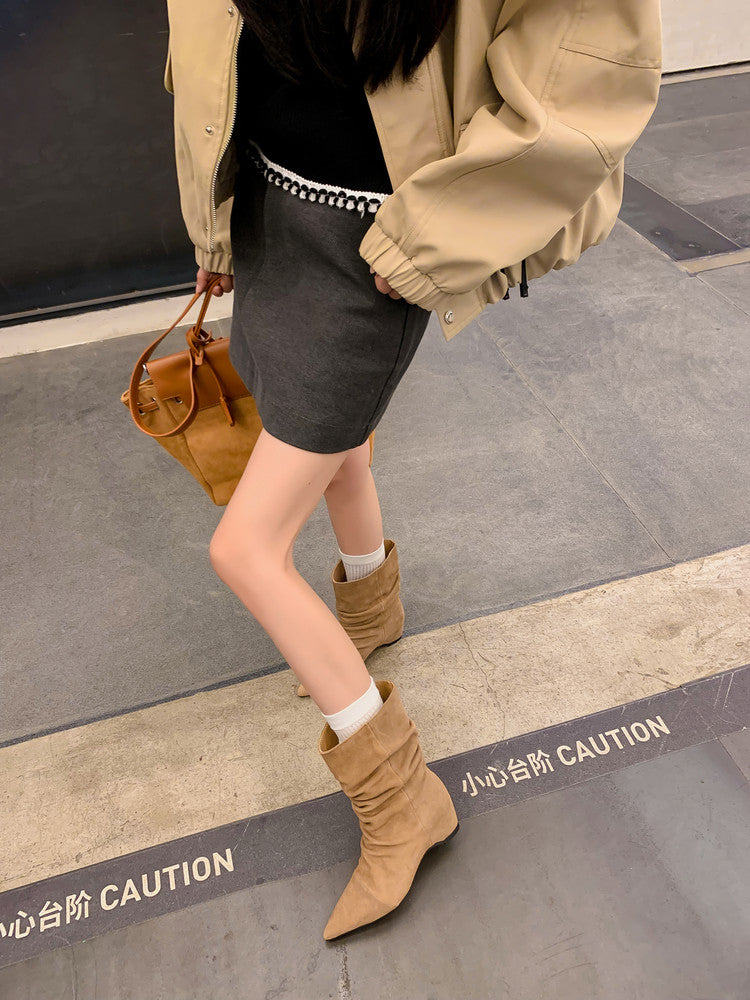 Karin Luna Data Hot-Selling Pointed Toe Slouchy Matte Western Short Boots