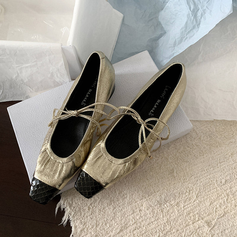 Karin Luna In Stock Spot Goods  Retro Sweet Bowknot Granny Wrinkled Single Shoes