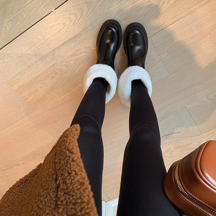 Karin Luna Classic Basic Style   Convertible Foldable Hidden Buckle Snow Fur Shoes Full cowhide Basic Flat Short Boots