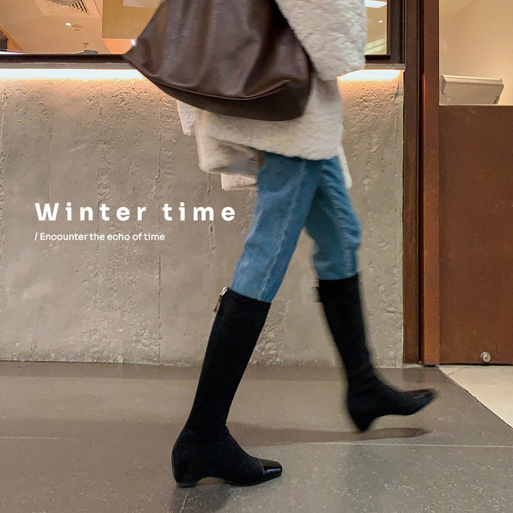 Karin Luna In Stock Spot Goods  Patchwork Long Boots Elegant Versatile
