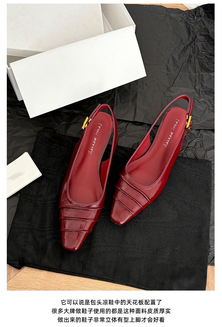 Karin Luna French Retro Square Toe Wrinkled Closed-Toe Sandals
