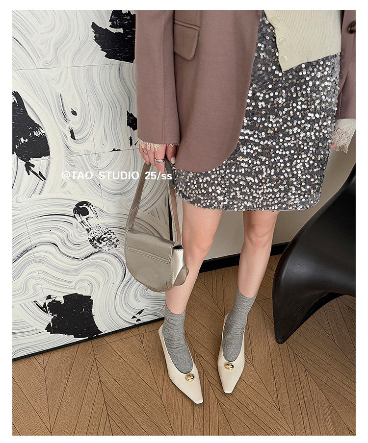Karin Luna In Stock In Stock ~Basic Versatile French Style Small Square Toe Shallow Mouth Single Shoes