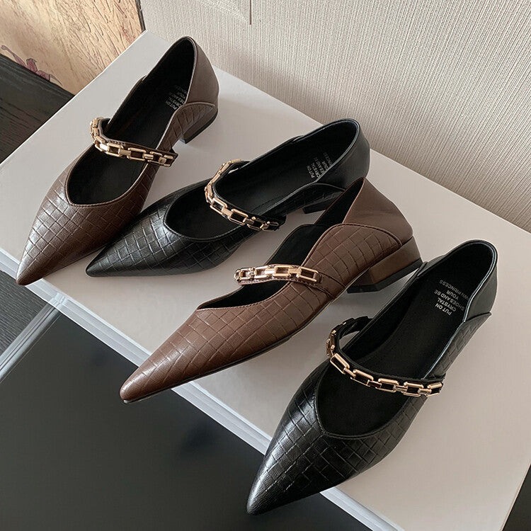 Karin Luna has prepared stock  Metal Fasteners Commuting Style Pointed Toe Chunky Heel Stone Pattern Large Single Shoes