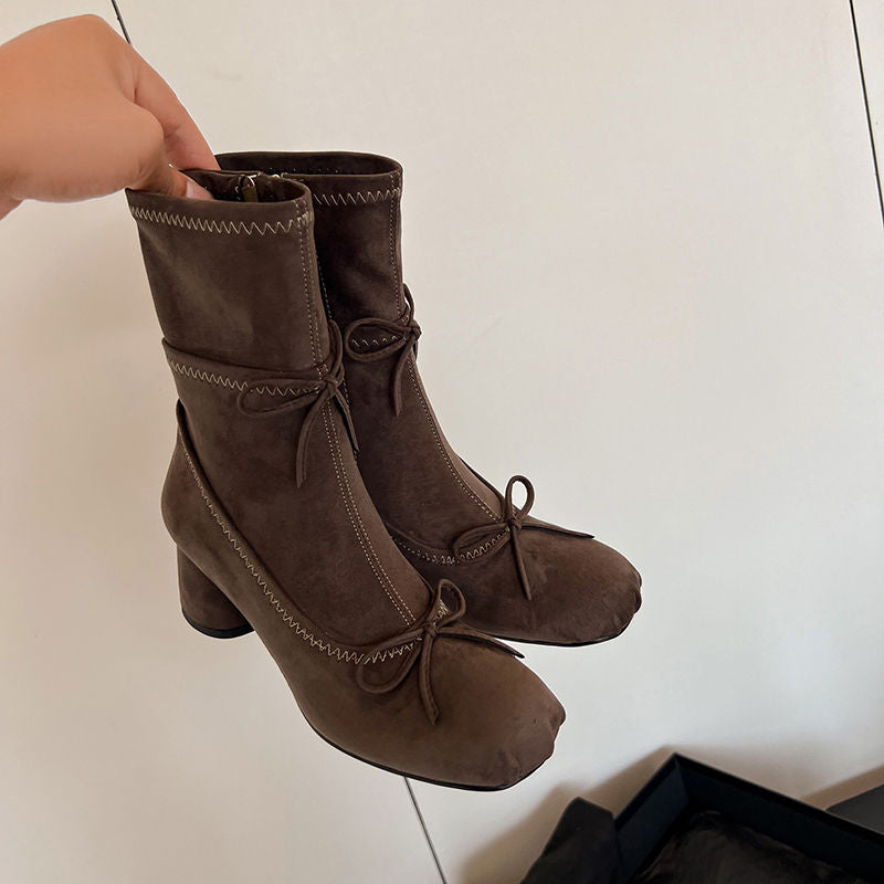 Karin Luna In Stock Spot Goods Hot-Selling Sweet Standard Bow Round-Toe Slim Short Boots
