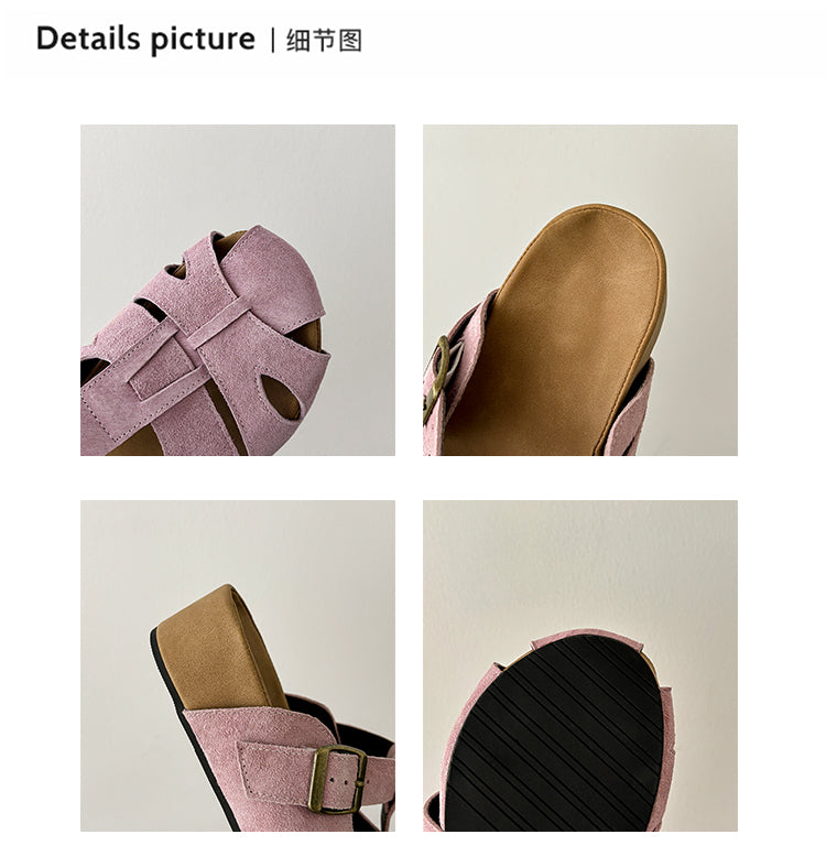 Karin Luna Full Layer Inside and Out~Basic Versatile Perforated Round Toe Birkenstock Slippers