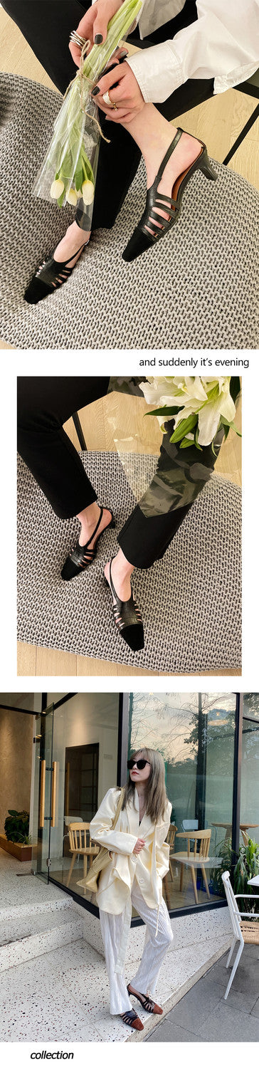 Karin Luna In Stock Spot Goods   French Retro Small Square Toe Closed-Toe Elegant Closed-Toe Sandals