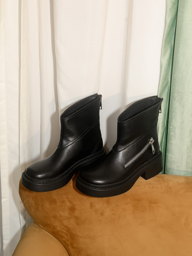 Karin Luna Niche Diagonal Zipper Basic Thick Sole Short Boots