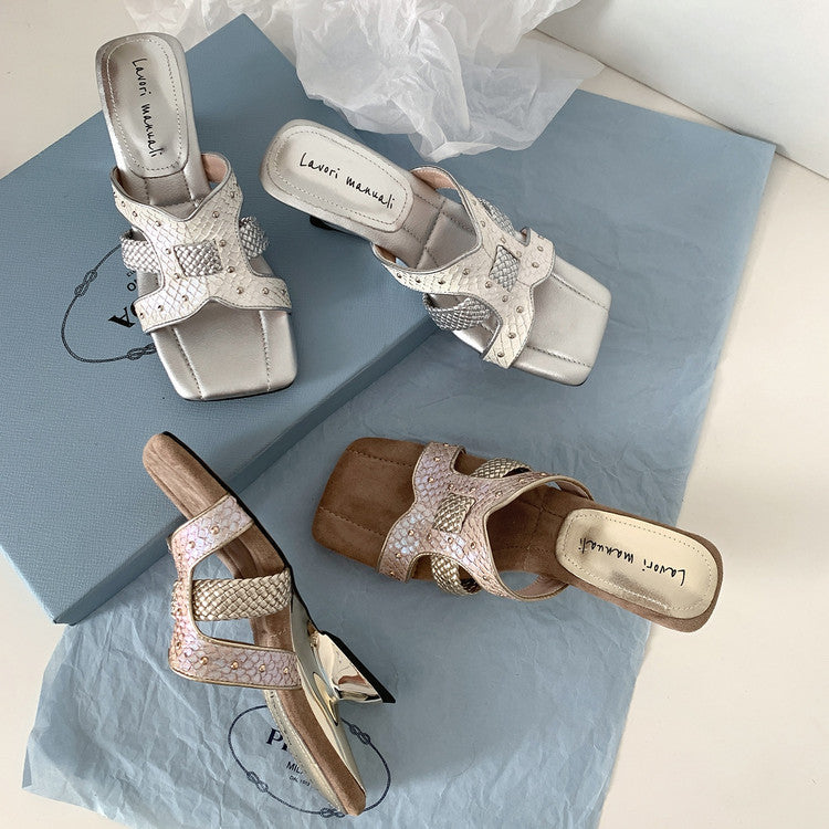 Karin Luna Fish Skin Series~ Hot-selling Square-Toe Slippers with Built-in Traffic