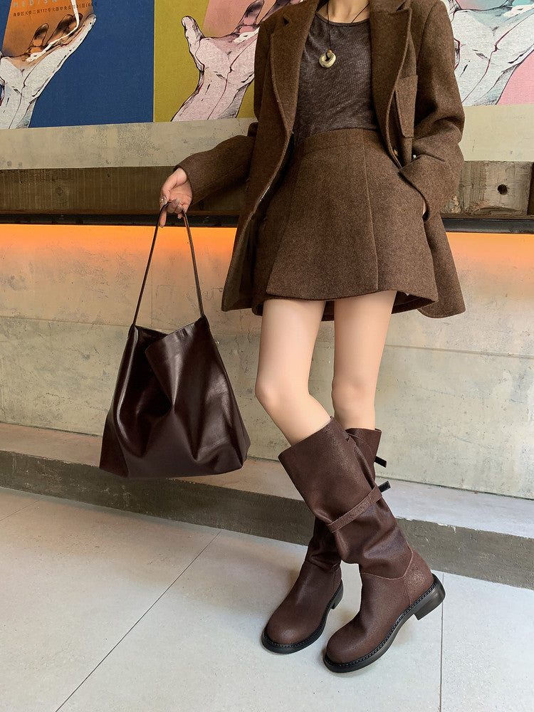 Karin Luna In Stock Spot Goods   Heavy-duty Edition Highly Consuming Material Round Toe Long Boots