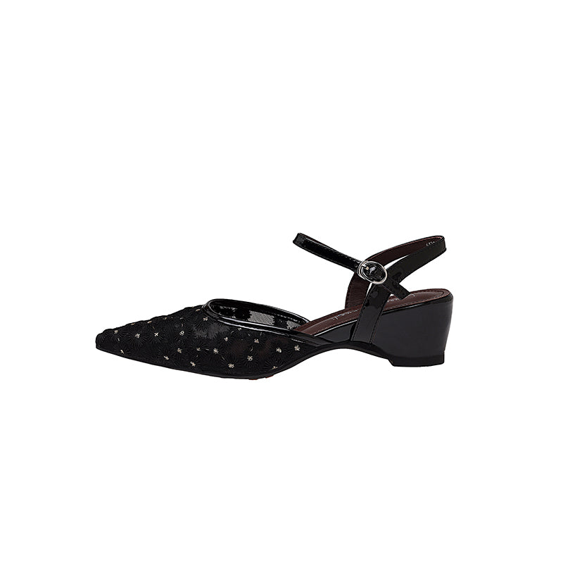 Karin Luna In Stock Spot Goods Embroidered Daisy Sheepskin Mesh Elegant Closed-Toe Slippers