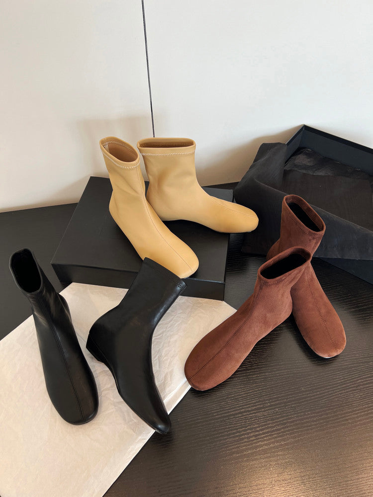 Karin Luna In Stock Spot Goods Round Toe Basic Stretch Slim Short Boots