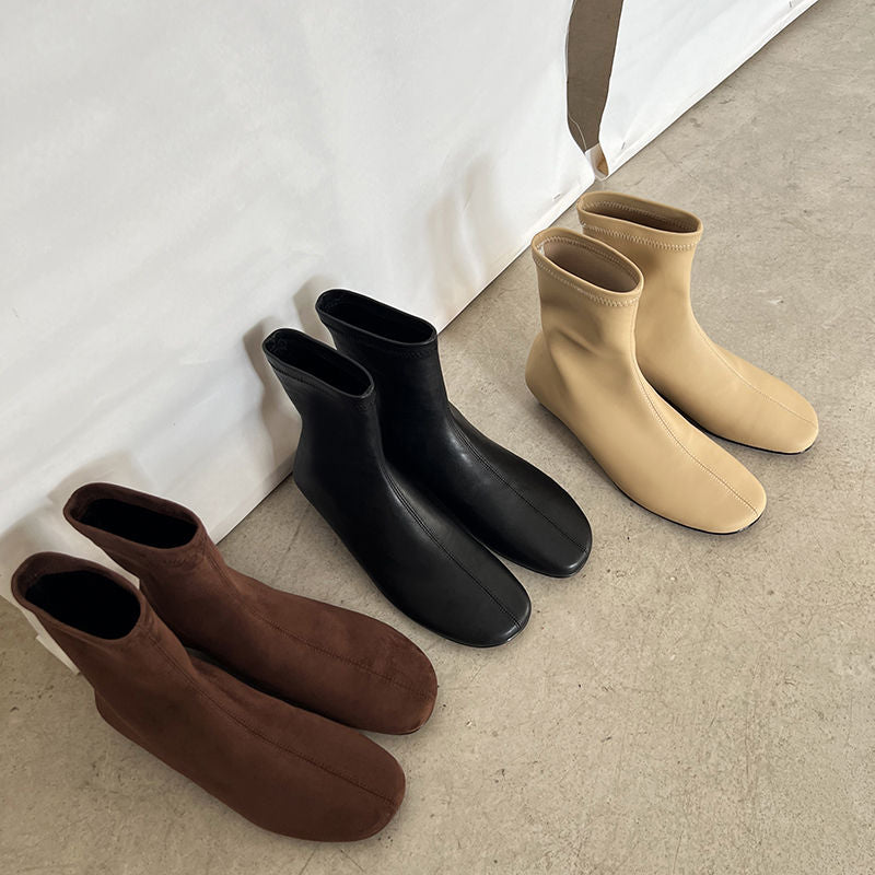 Karin Luna In Stock Spot Goods Round Toe Basic Stretch Slim Short Boots