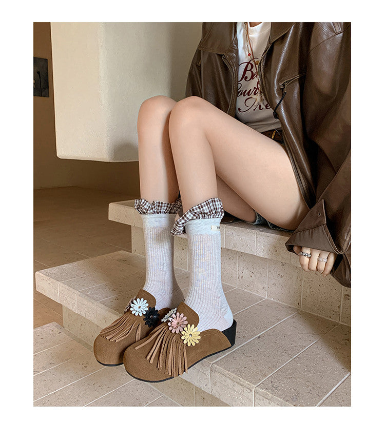 Karin Luna   Tassel Three-Dimensional Flower Thick-Soled Closed-Toe Slippers
