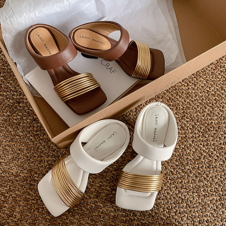 Karin Luna In Stock In Stock Minimalist Style Square-Toed Elegant Slippers