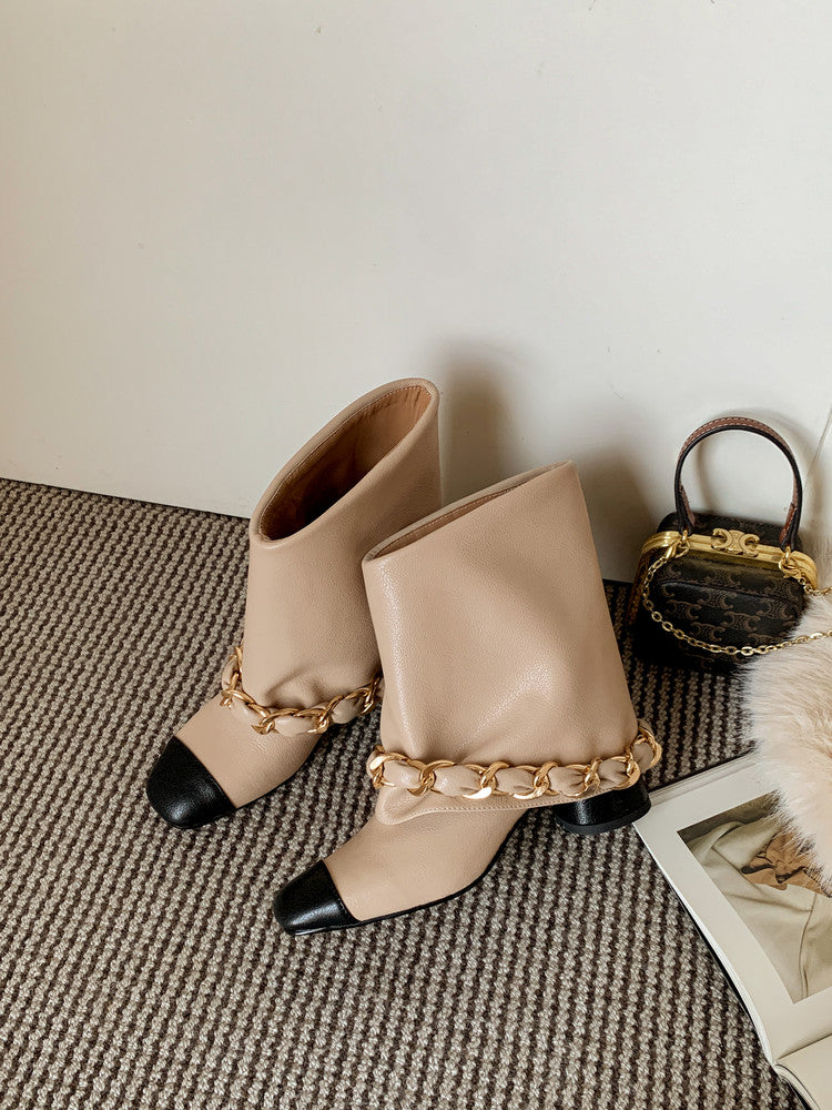 Karin Luna Classic Style Fragrant Family Style Chunky Heel Chain Ankle Boots