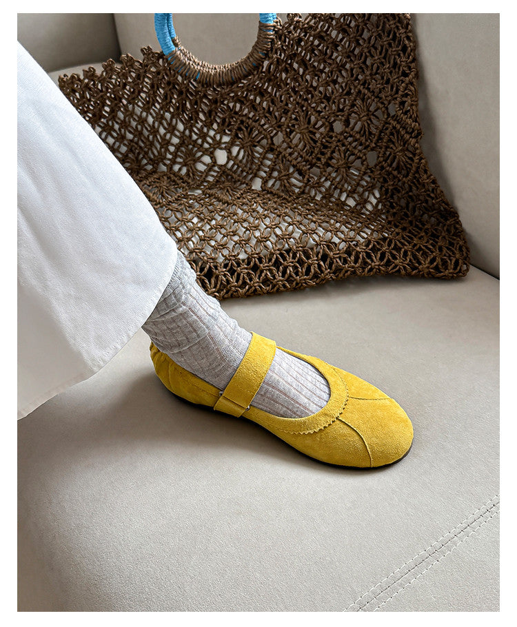Karin Luna Casual Shoes Series~  In Stock In Stock Magic Tape Round Toe Internal Height Increase Single Strap Flats