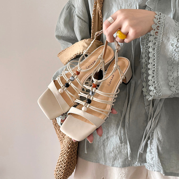 Karin Luna Bohemian Vacation Style~Square Toe Open Toe Sandals