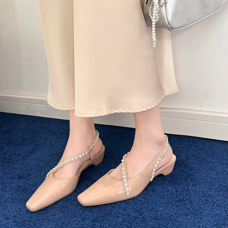 Karin Luna In Stock In Stock  Fresh Summer Vibes  Rhinestone Small Square Toe Elegant Closed-Toe Sandals