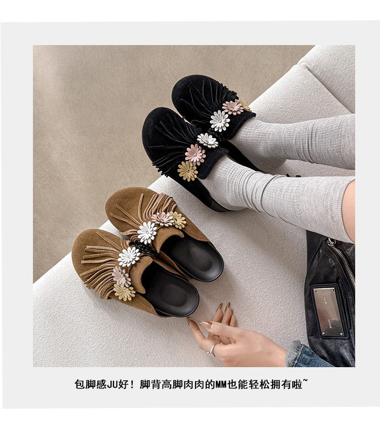 Karin Luna   Tassel Three-Dimensional Flower Thick-Soled Closed-Toe Slippers