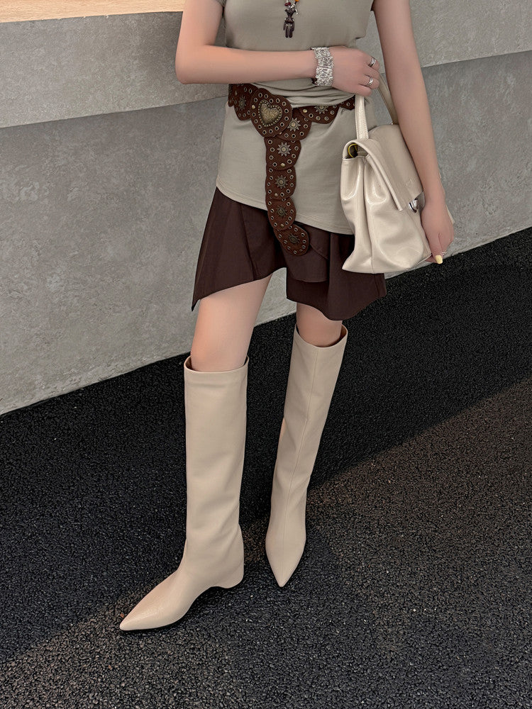 Karin Luna Hot-Selling Internal Height Increase Pointed Toe Straight-Leg Hot-Selling Long Boots