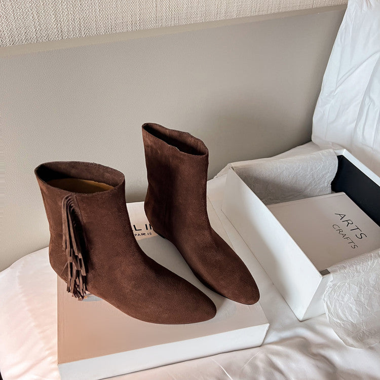 Karin Luna In Stock Spot Goods Tassel Square Toe Hidden Wedge Short Boots