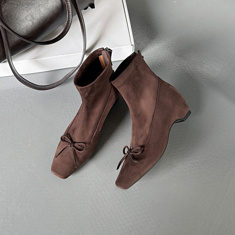 Karin Luna French Style Square Toe Bowknot Hidden Wedge Slim Boots