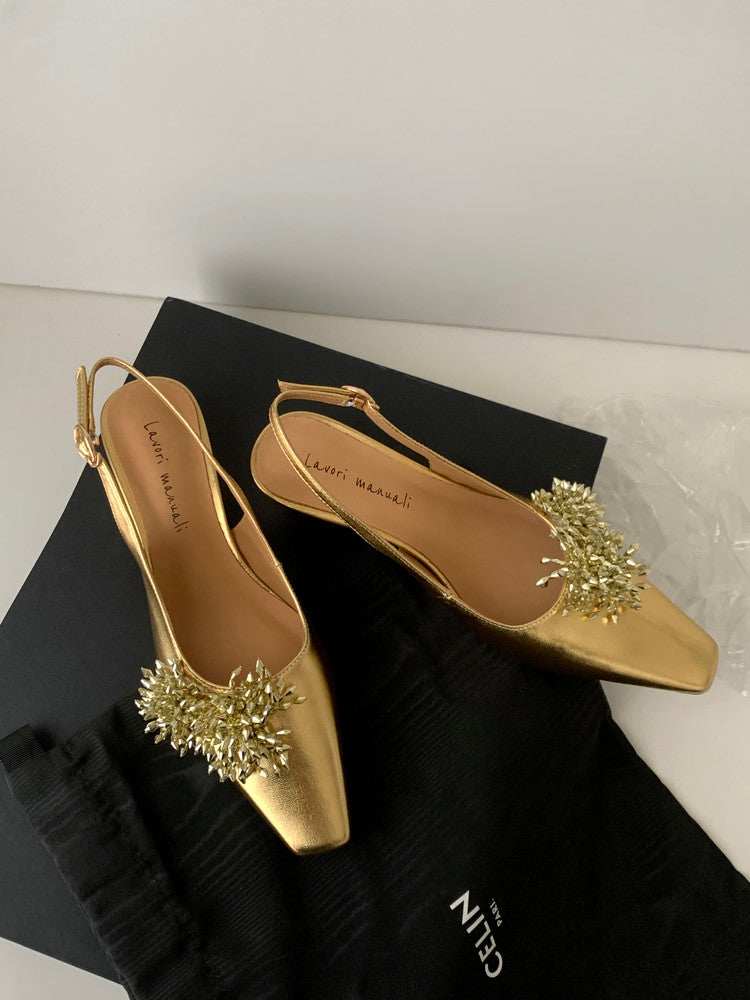 Karin Luna Brilliant Fireworks~Elegant Square-Toed Closed-Toe Chunky Heel Sandals