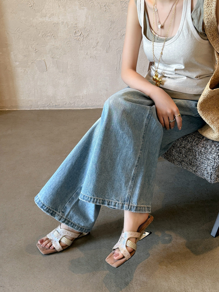 Karin Luna Fish Skin Series~ Hot-selling Square-Toe Slippers with Built-in Traffic
