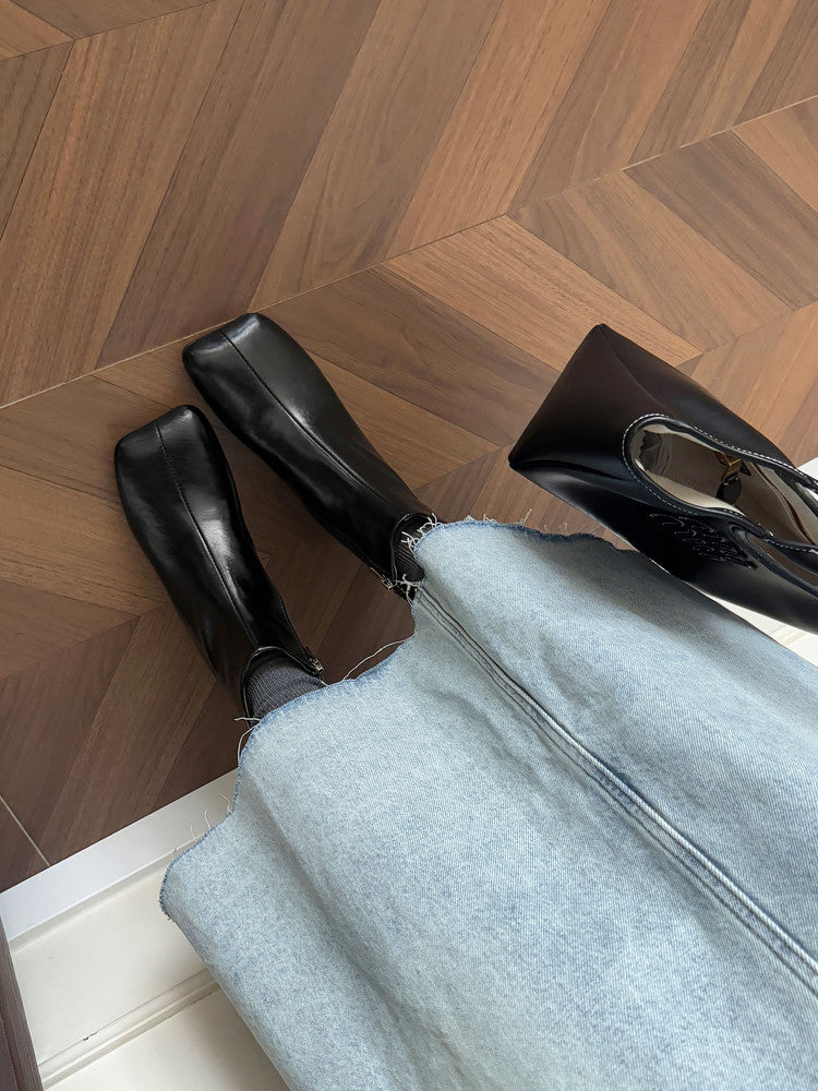 Karin Luna French Style Square Toe Chunky Heel Ankle Boots