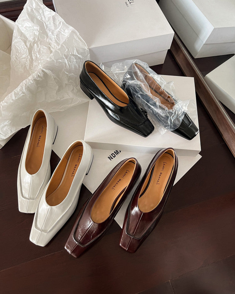 Karin Luna In Stock Spot Goods  Retro Full Leather Square Toe Shallow Mouth Single Shoes