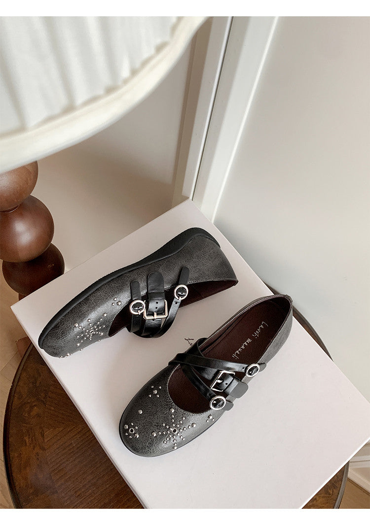 Karin Luna In Stock Spot Goods Studded Rivet Hidden Wedge Mary Jane Shoes