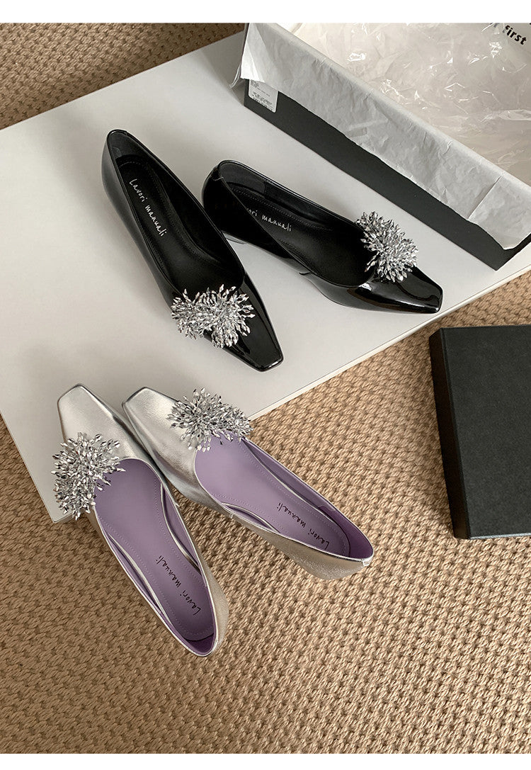 Karin Luna In Stock Spot Goods Exquisite Fireworks Buckle Small Square Toe Chunky Heel Commuter Shoes