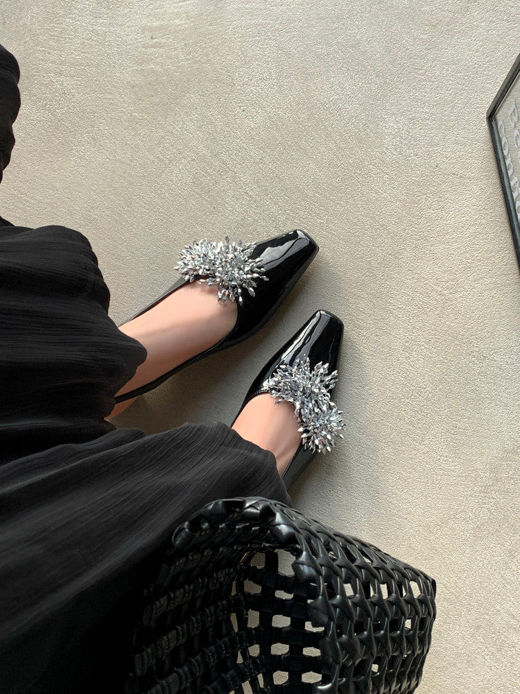 Karin Luna Brilliant Fireworks~Elegant Square-Toed Closed-Toe Chunky Heel Sandals