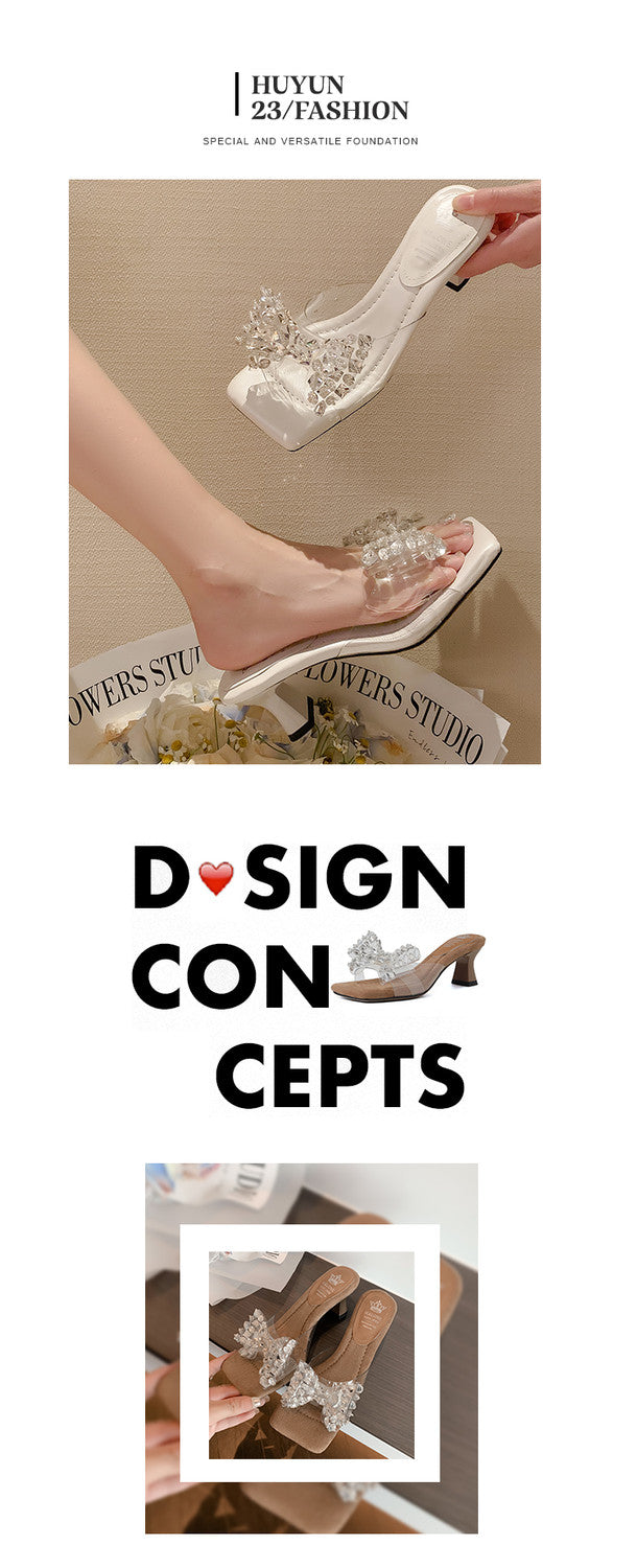 Karin Luna In Stock In Stock Transparent Bow Square Toe Suede Open Toe Sandals