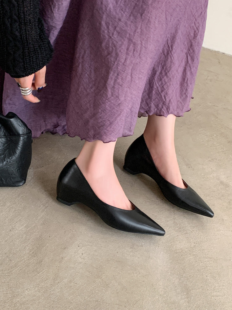 Karin Luna Full Layer Inside and Out~Basic Versatile Retro French Pointed Toe Irregular Heel Single Shoes