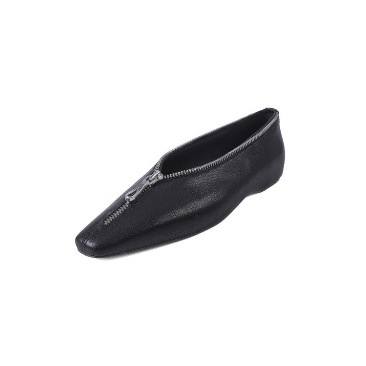 Karin Luna In Stock In Stock ~Basic Versatile Light Luxury Zipper Small Square Toe Flats