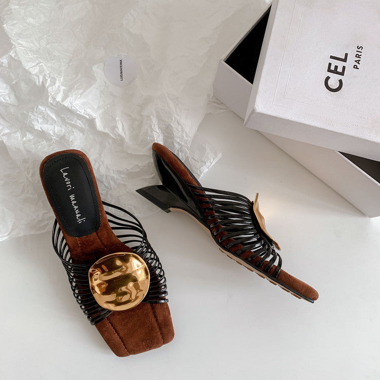 Karin Luna Bestseller Popular New Image  Comes with data plan included Resort Style Irregular Heel Thin Strap Slippers