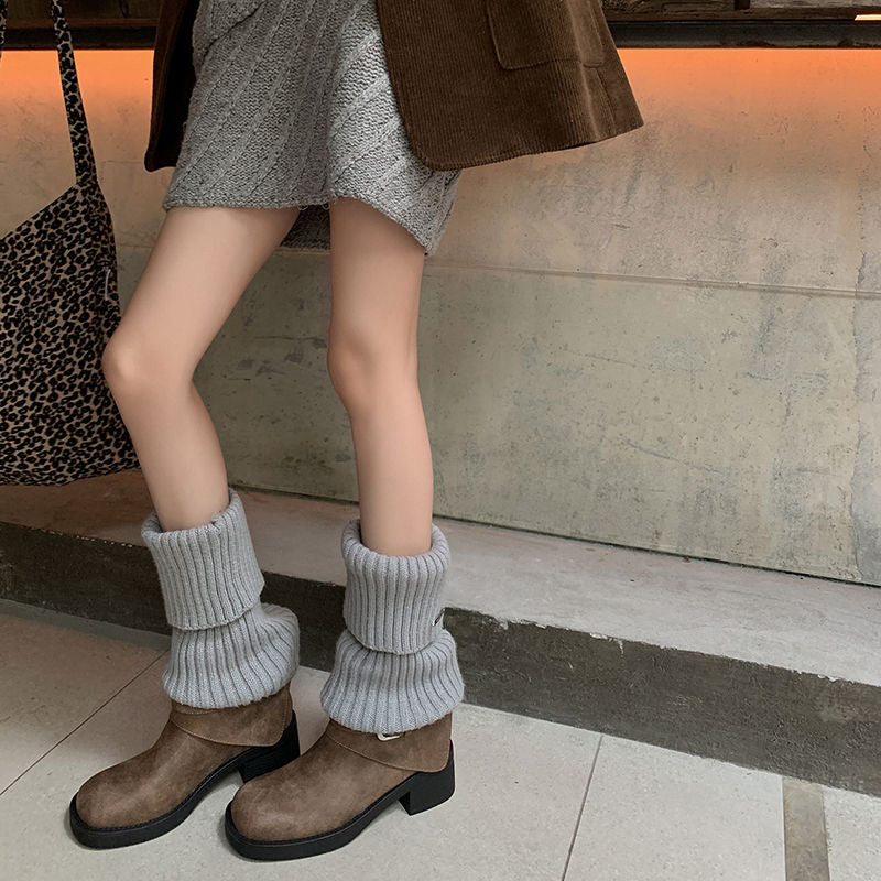 Karin Luna In Stock Spot Goods Versatile Basic Round Toe Belt Buckle Thick Sole Tube Boots