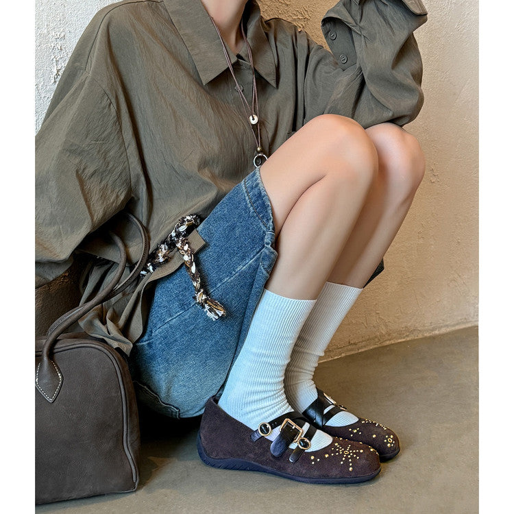 Karin Luna In Stock Spot Goods Studded Rivet Hidden Wedge Mary Jane Shoes